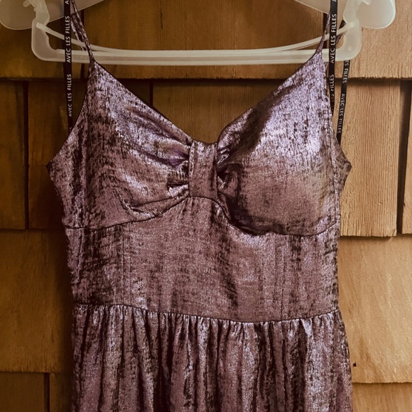 Avec Les Filles Metallic Violet Foiled Sleeveless Maxi Straps Side Slit Size 4 - Picture 4 of 10